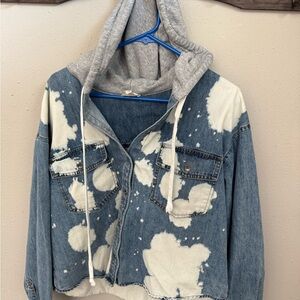Denim and Gray Hooded Kids Jacket